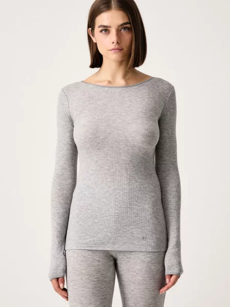 Tricou cu mânecă lungă Chantelle de lână gri