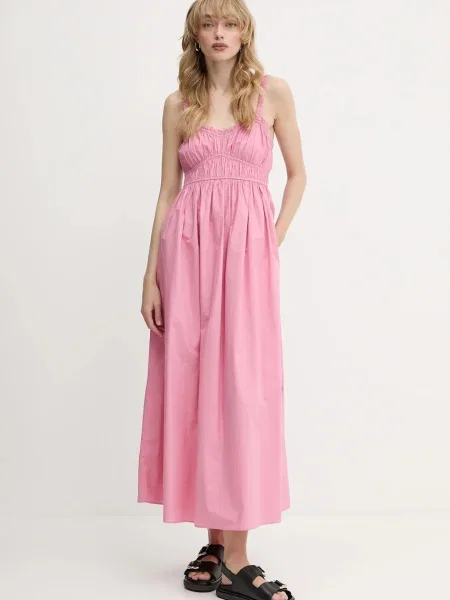 BOSS Orange sukienka maxi rozkloszowana różowy