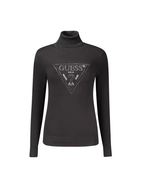 Sweter Guess z wysokim kołnierzem z logo czarny