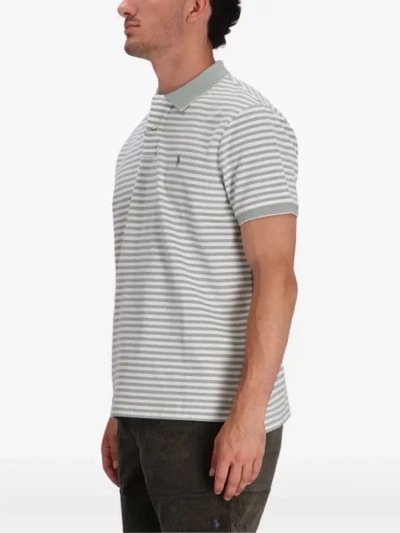 Lněné pruhované tričko Polo Ralph Lauren šedé
