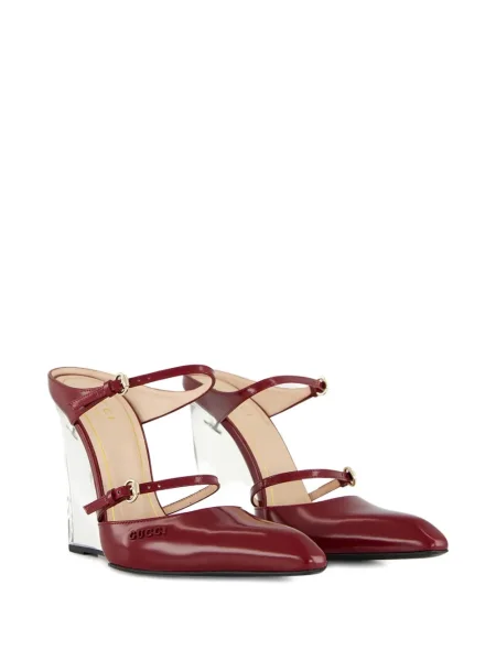 Papuci tip mules Gucci cu pană cu cataramă roșu