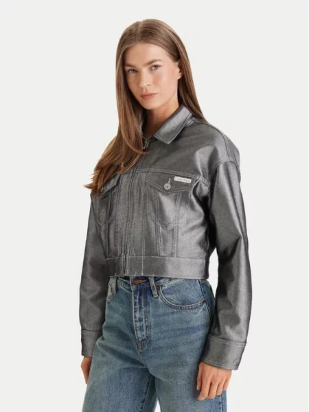 Jeansová bunda Calvin Klein stříbrná