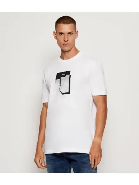 BOSS Orange tricou din cu imprimeu bej