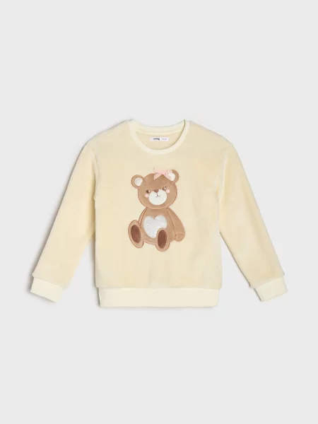 Sinsay Chlupatá mikina crewneck s motivem medvídka krémová
