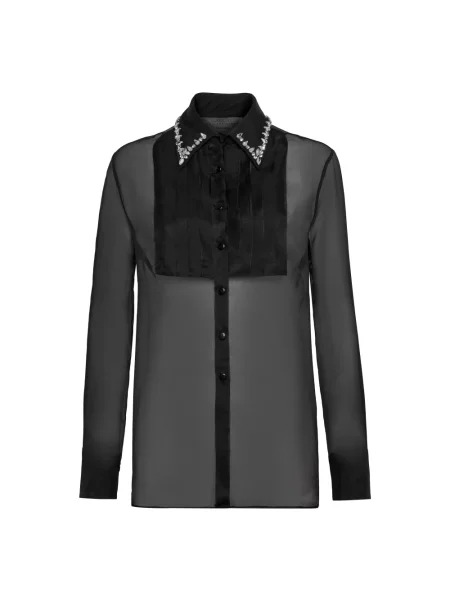 Kołnierzykowy koszula Philipp Plein z organzy czarna