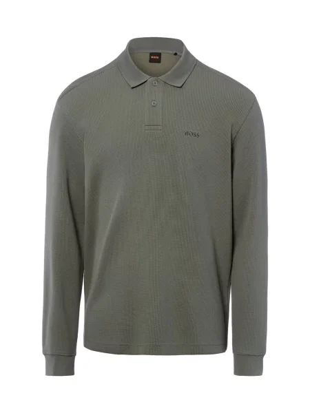 BOSS Orange bluza polo Petempestolong Mężczyźni dresowy jednolity M zielony