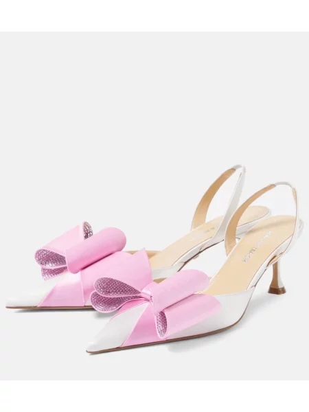 Pantofi cu toc Mach & Mach din satin slingback alb