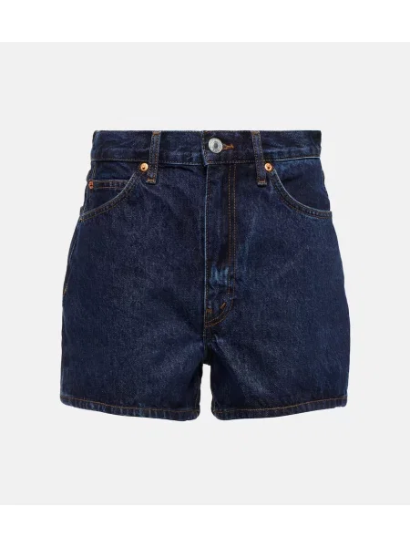 Szorty jeansowe Re/done z wysoką talią do kolan niebieskie