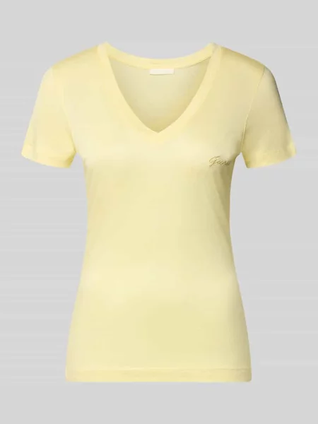 T-shirt o kroju slim fit z czystego lyocellu Guess żółta