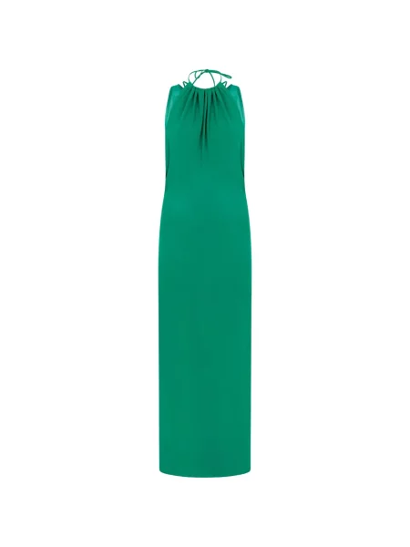 Rochie maxi Alberta Ferretti cu volane cu gât halter verde