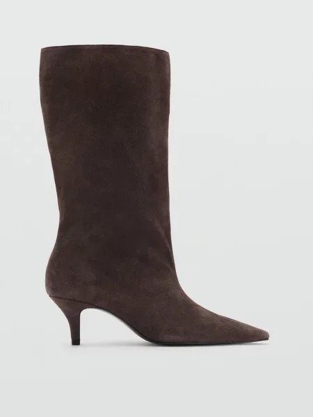 Кожаные сапоги Mango коричневые