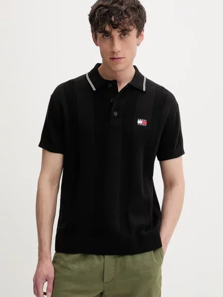 Tricou polo Tommy Jeans negru