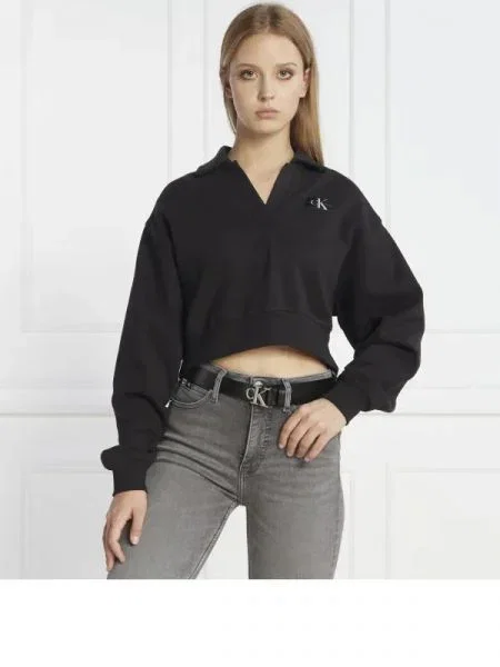 CALVIN KLEIN JEANS Hanorac LABEL POLO COLLAR negru
