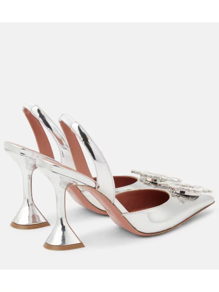 Pantofi cu toc Amina Muaddi din piele slingback argintiu