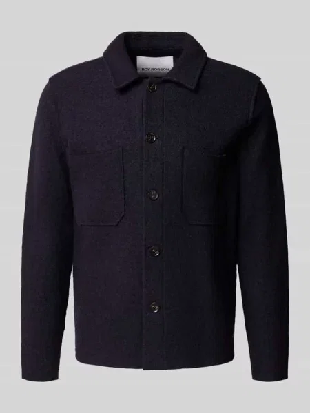 Kurtka koszulowa o kroju slim fit z kołnierzykiem typu kent i na piersi Roy Robson granatowa