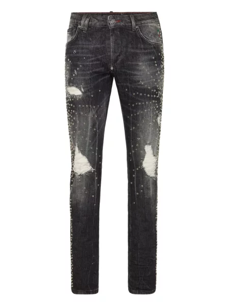 Džíny Philipp Plein s oděrkami šedé