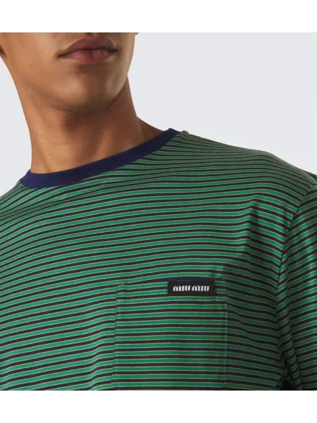 Tricou Miu Miu cu dungi din jerseu verde