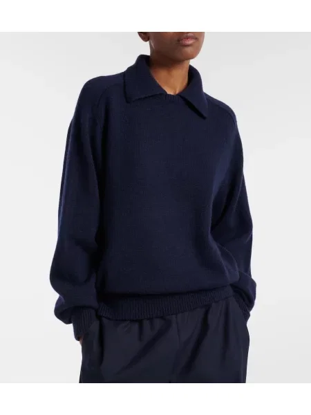 Tricou polo Khaite de lână albastru