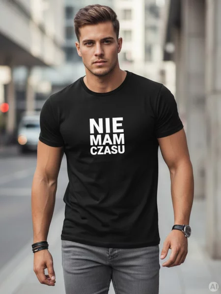 T-shirt z zabawnym napisem Dstreet czarny