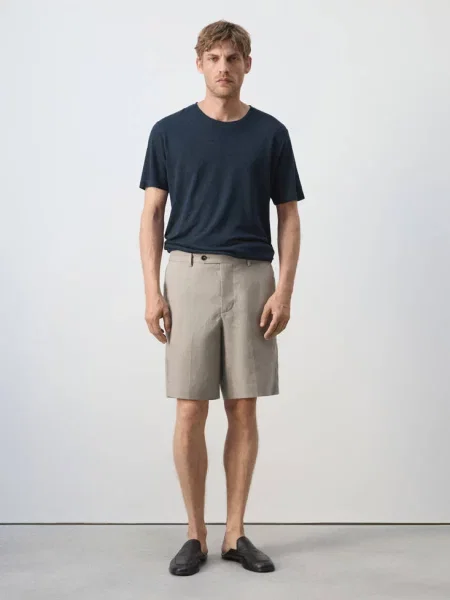 Bermudy regular fit len średni Mężczyzna 40 MANGO MAN brązowy
