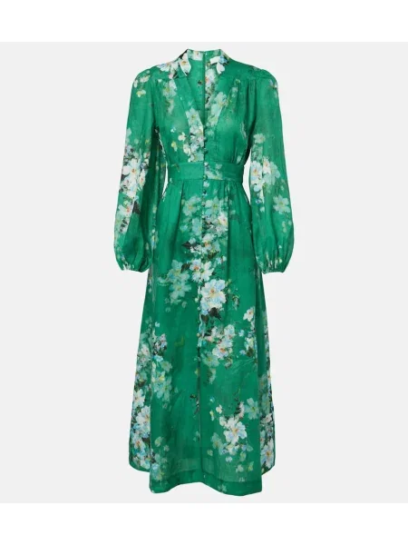 Rochie midi Zimmermann de in cu model floral până la genunchi verde