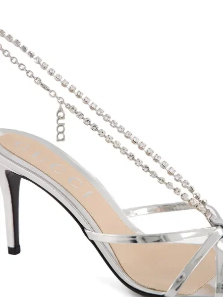 Sandale Gucci cu toc înalt de cristal gri