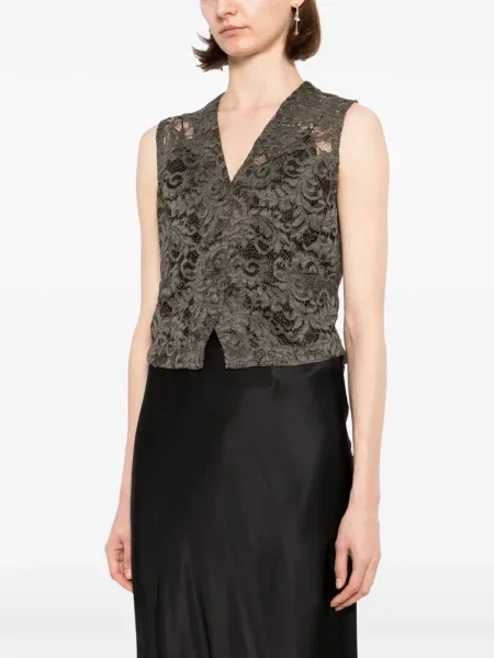 Top Blaklace s V-izrezom s čipkom zelena
