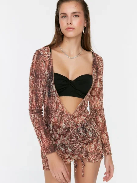 Trendyol Rochie de plaja maro ruginiu / maro închis alb