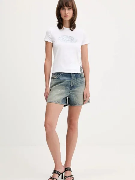 Diesel szorty jeansowe DE-JIRO SHORTS gładkie high waist niebieski