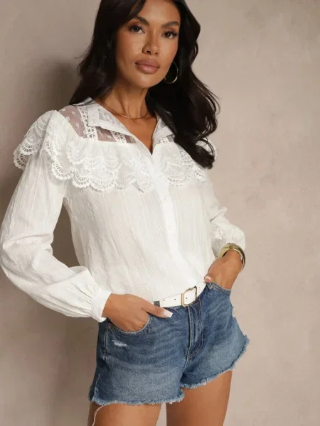 Cămașă cu Volane și Dantelă Phaedrike albă