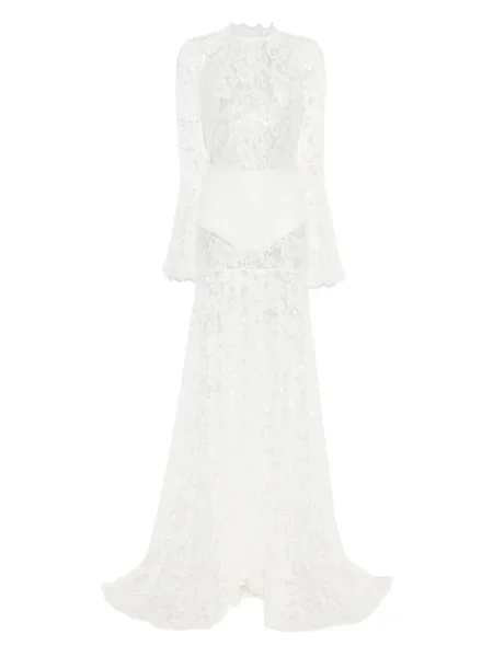 Sukienka maxi Miau By Clara Rotescu koronkowa dzwony garniturowa biała