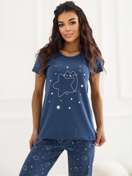 Piżama Forever Pink z nadrukiem niebieska