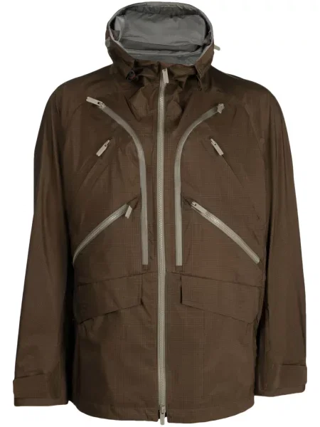 Geacă White Mountaineering în carouri cu glugă alb