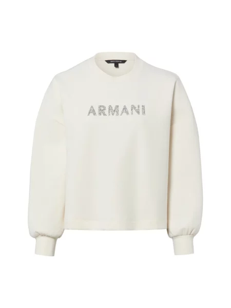 Armani Exchange Bluzy Kobieta S Felpa con logo Strass Girocollo biały