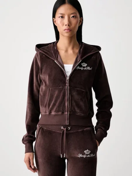Sporty & Rich x Juicy Couture hanorac cu și glugă din velur pentru femei