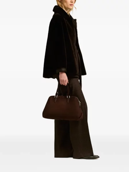 Geantă shopper Kiton din piele de căprioară maro