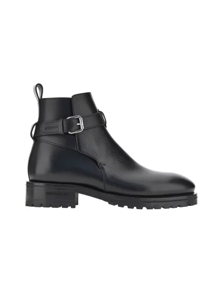 Botki Dsquared2 skórzane z logo czarne