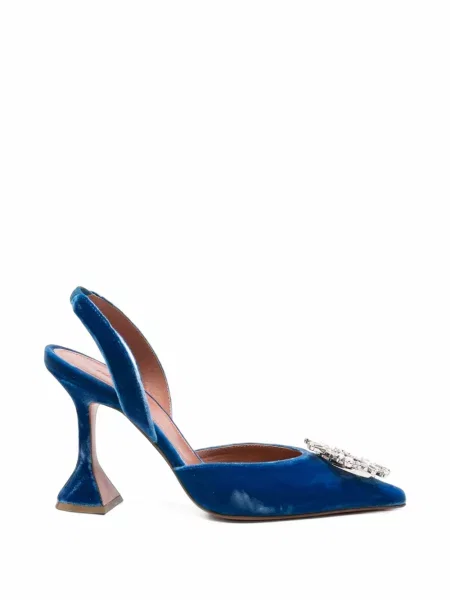 Pantofi cu toc Amina Muaddi de catifea albastru