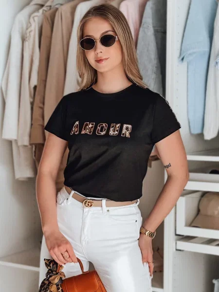 T-shirt z haftem AMOROSA Dstreet czarny