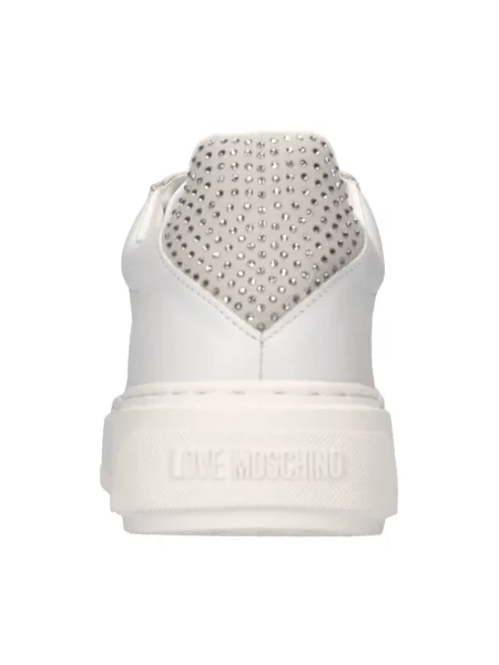 Sneakersy Love Moschino skórzane z dżetami białe