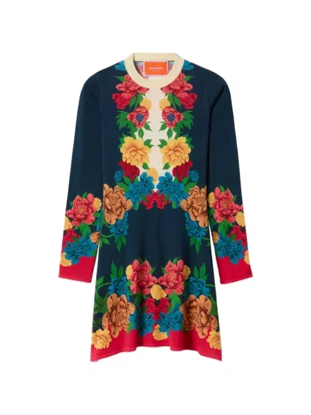 Sukienka La Doublej w kwiatki z nadrukiem garniturowa niebieska