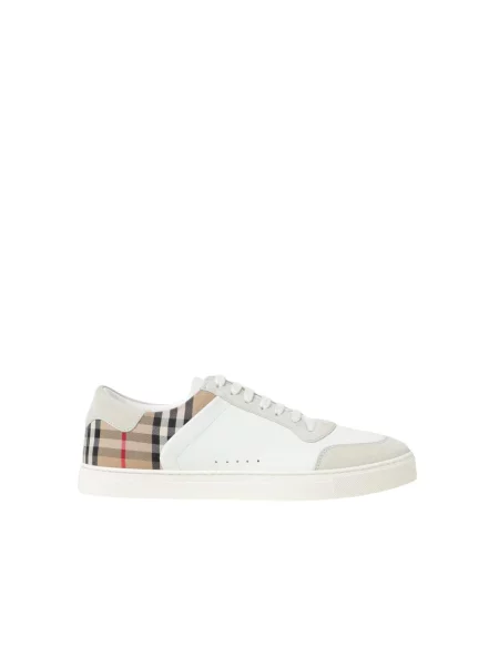 Sneakersy Burberry skórzane w kratę retro białe