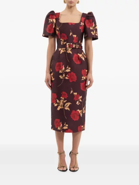 Scurt rochie midi Rebecca Vallance cu mâneci scurte maro