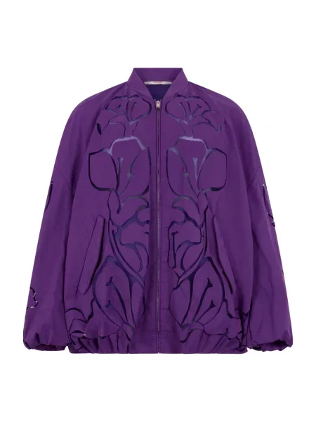Lniany kurtka bomber Valentino Garavani w kwiatki fioletowy