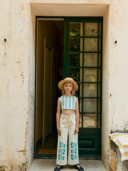 Tinycottons джинси дитячі BLUE FLOWER PRINT DENIM JEANS сині