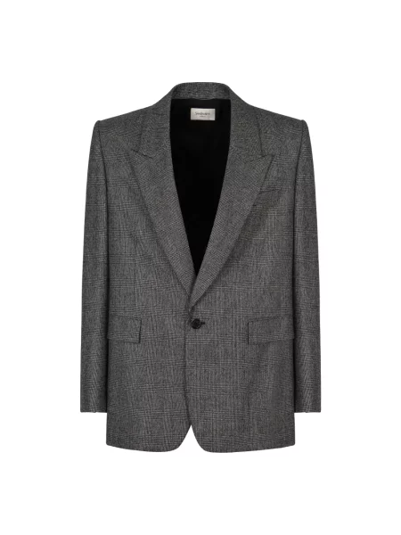 Marynarka Saint Laurent wełniana w kratkę szara