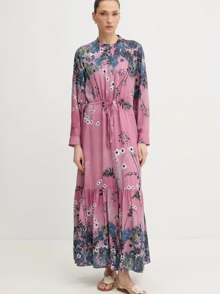 MUNTHE sukienka z dodatkiem jedwabiu BERNADETTE różowa