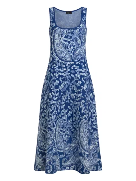 Rochie midi Etro cu model floral cu imagine până la genunchi albastru