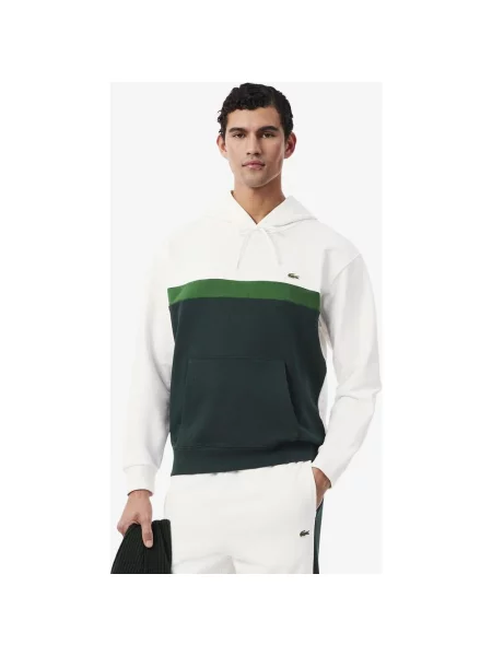 Bluza z kapturem Lacoste Fleece Color Block biało zielona S biała