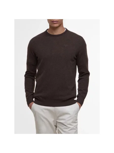 Sweter Barbour wełniany z okrągłym dekoltem brązowy